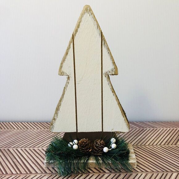 Hobby Lobby Christmas Wood Plank White Wash Tree Tabletop Décor #2 Cottage Charm - Picture 1 of 6